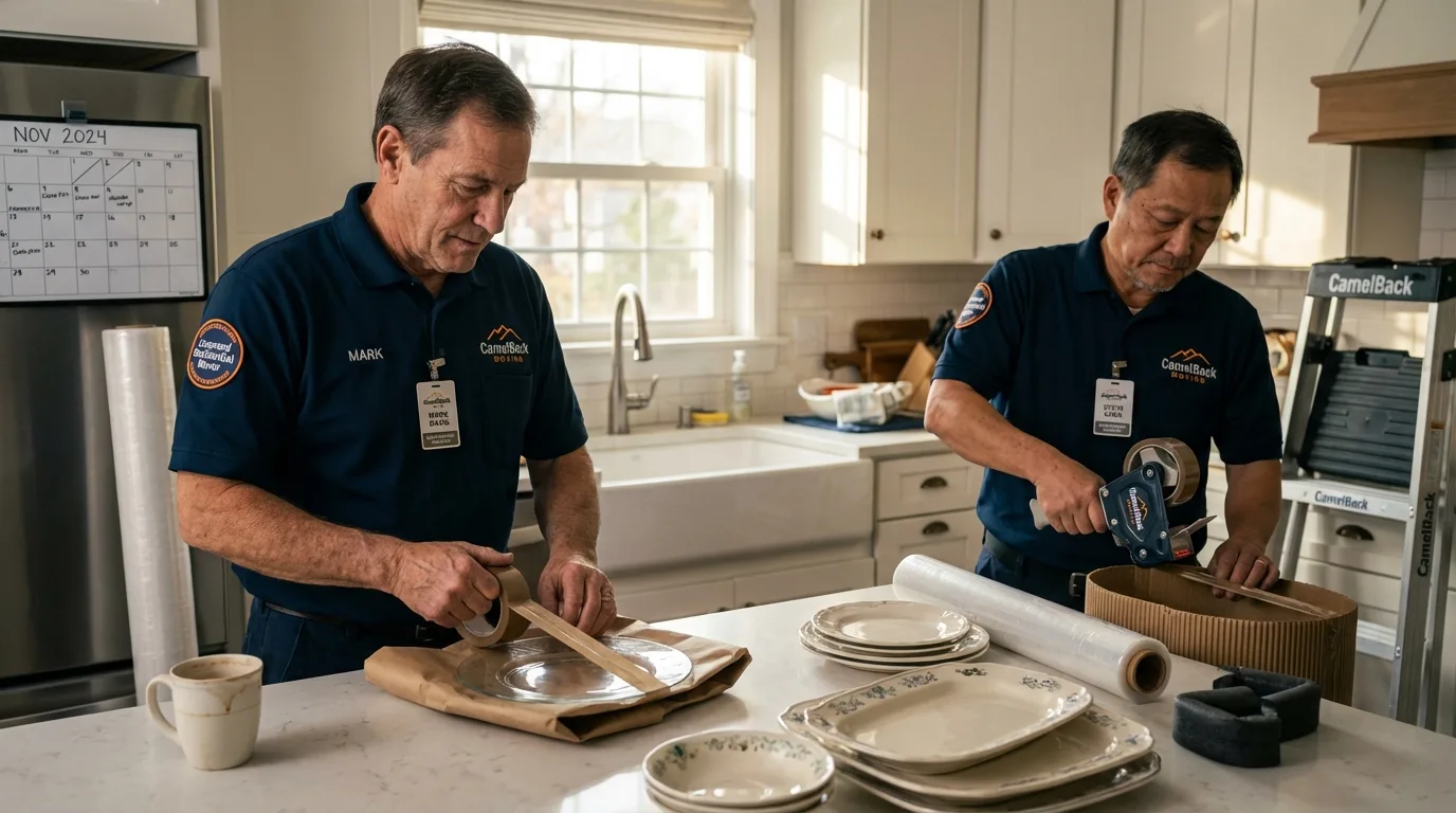 Professional crew packing kitchen dishware in Jackson, CA